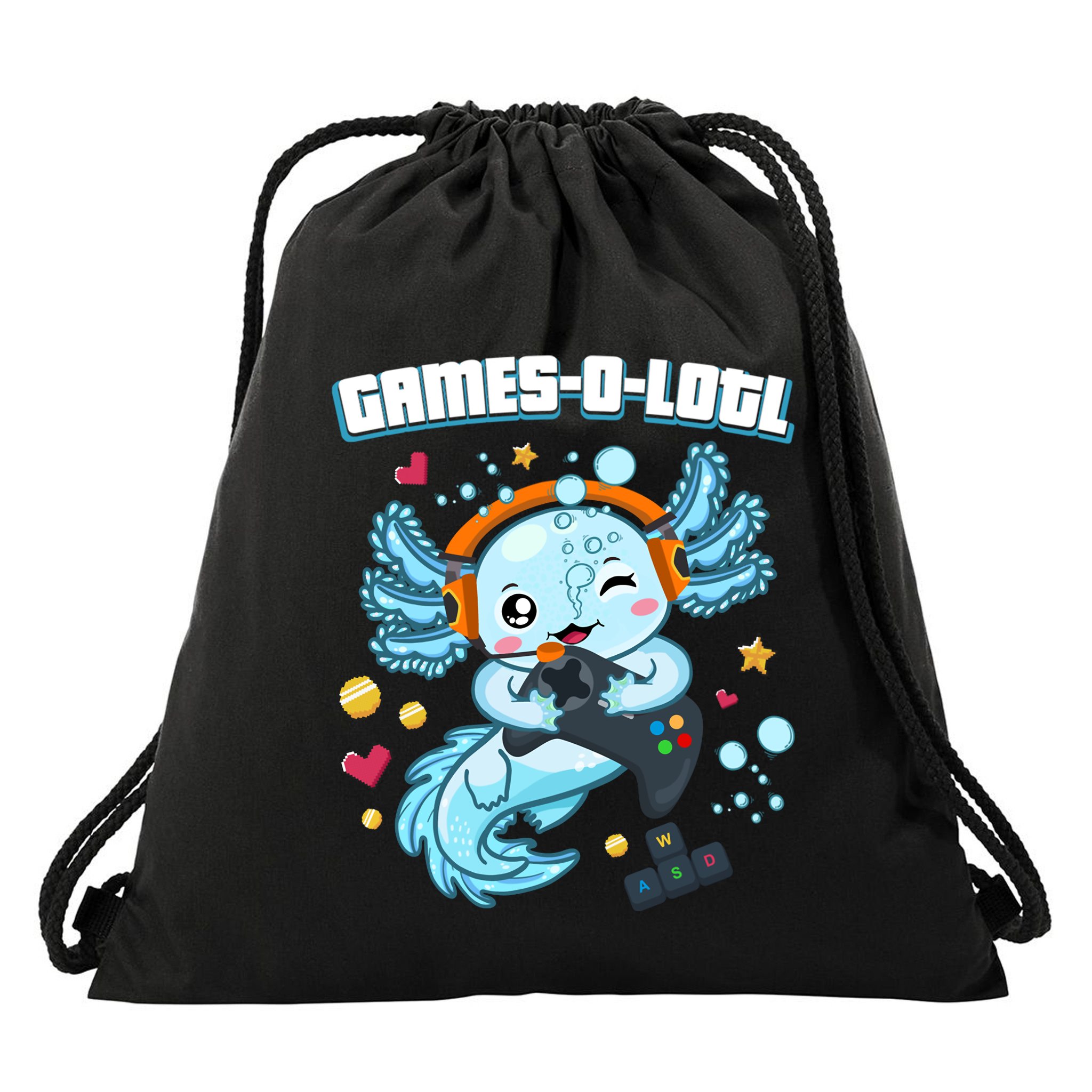 Gamesolotl Axolotl Video Gamer Kawaii Axolotl Fish Drawstring Bag