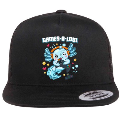 Gamesolotl Axolotl Video Gamer Kawaii Axolotl Fish Flatbill Hat