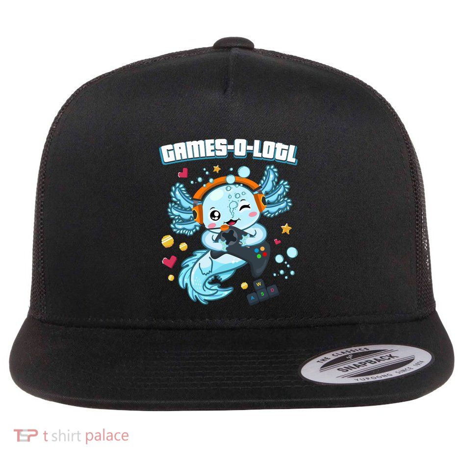 Gamesolotl Axolotl Video Gamer Kawaii Axolotl Fish Flatbill Hat