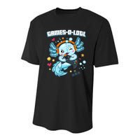 Gamesolotl Axolotl Video Gamer Kawaii Axolotl Fish Youth Performance Sprint T-Shirt