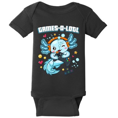 Gamesolotl Axolotl Video Gamer Kawaii Axolotl Fish Baby Bodysuit