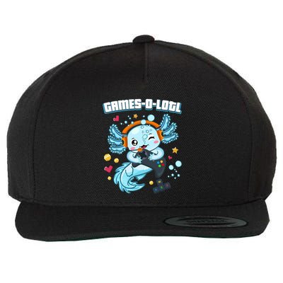 Gamesolotl Axolotl Video Gamer Kawaii Axolotl Fish Wool Snapback Cap