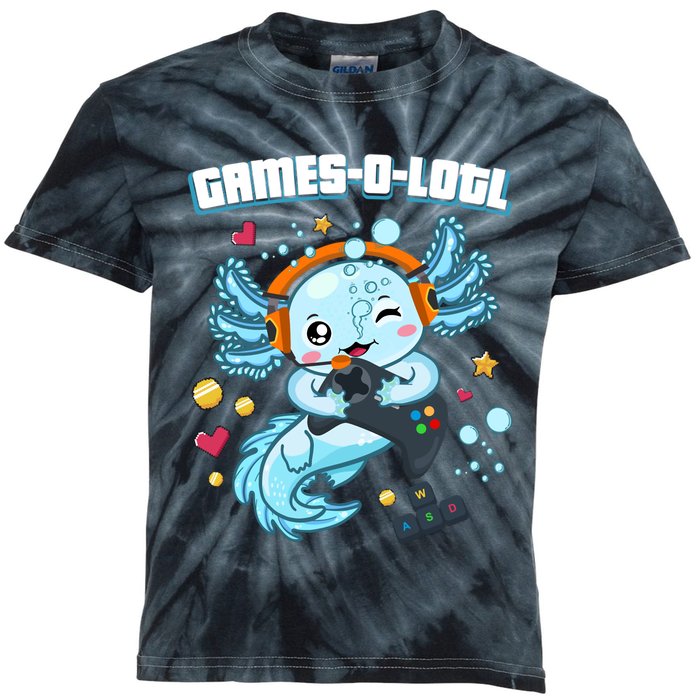 Gamesolotl Axolotl Video Gamer Kawaii Axolotl Fish Kids Tie-Dye T-Shirt