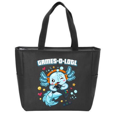 Gamesolotl Axolotl Video Gamer Kawaii Axolotl Fish Zip Tote Bag