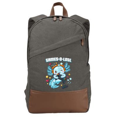 Gamesolotl Axolotl Video Gamer Kawaii Axolotl Fish Cotton Canvas Backpack