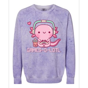 Gamesolotl Axolotl Video Games Kawaii Anime Gamer Colorblast Crewneck Sweatshirt