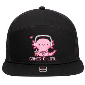 Gamesolotl Axolotl Video Games Kawaii Anime Gamer 7 Panel Mesh Trucker Snapback Hat