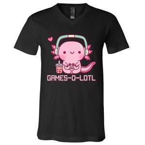 Gamesolotl Axolotl Video Games Kawaii Anime Gamer V-Neck T-Shirt