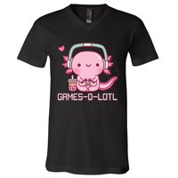 Gamesolotl Axolotl Video Games Kawaii Anime Gamer V-Neck T-Shirt