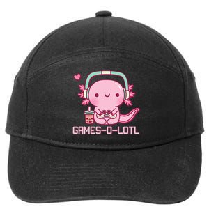 Gamesolotl Axolotl Video Games Kawaii Anime Gamer 7-Panel Snapback Hat