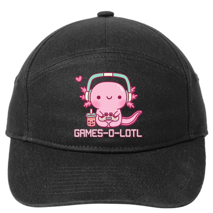 Gamesolotl Axolotl Video Games Kawaii Anime Gamer 7-Panel Snapback Hat