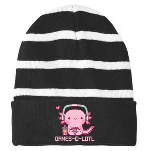 Gamesolotl Axolotl Video Games Kawaii Anime Gamer Striped Beanie with Solid Band