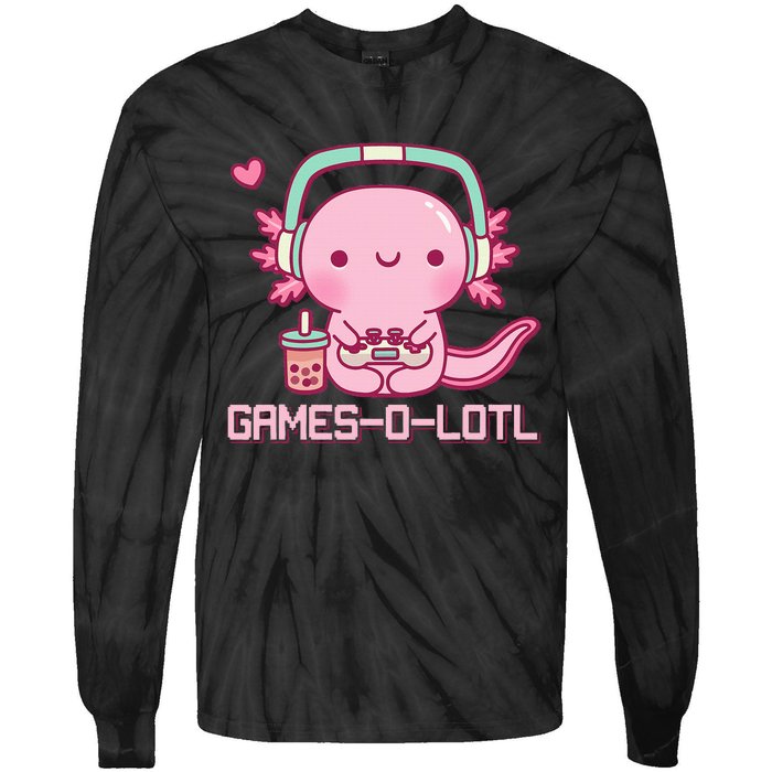 Gamesolotl Axolotl Video Games Kawaii Anime Gamer Tie-Dye Long Sleeve Shirt