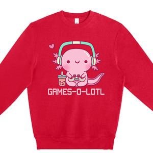 Gamesolotl Axolotl Video Games Kawaii Anime Gamer Premium Crewneck Sweatshirt