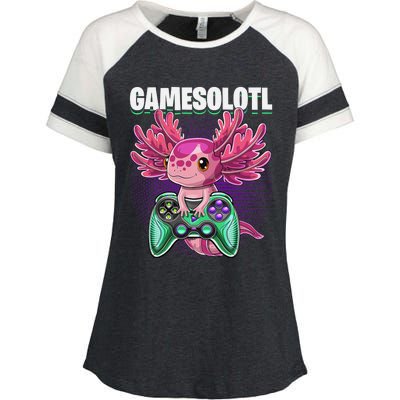 Gamesolotl Axolotl Video Game Controller Gaming  Enza Ladies Jersey Colorblock Tee