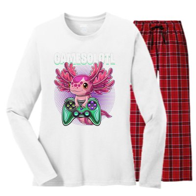 Gamesolotl Axolotl Video Game Controller Gaming  Women's Long Sleeve Flannel Pajama Set 