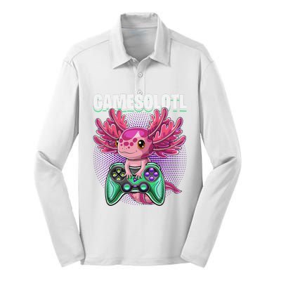 Gamesolotl Axolotl Video Game Controller Gaming  Silk Touch Performance Long Sleeve Polo