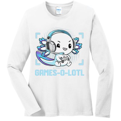 Gamesolotl Axolotl Video Gamer Kawaii Anime Funny Ladies Long Sleeve Shirt