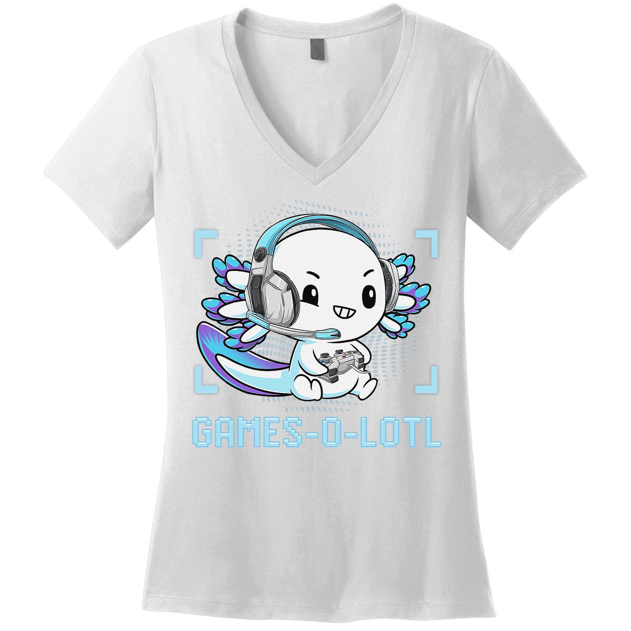 Gamesolotl Axolotl Video Gamer Kawaii Anime Funny Women's V-Neck T-Shirt