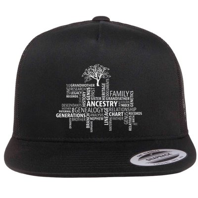 Genealogy Ancestry Word Cloud Research Your Family Flat Bill Trucker Hat