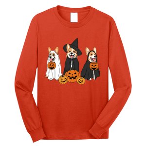 Ghost And Witch Corgi Dog Halloween Dog Lover Long Sleeve Shirt