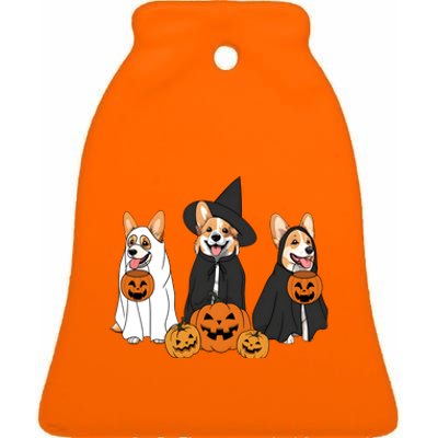 Ghost And Witch Corgi Dog Halloween Dog Lover Ceramic Bell Ornament