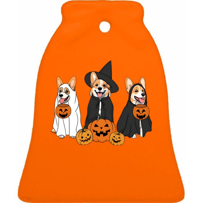 Ghost And Witch Corgi Dog Halloween Dog Lover Ceramic Bell Ornament