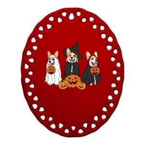 Ghost And Witch Corgi Dog Halloween Dog Lover Ceramic Oval Ornament