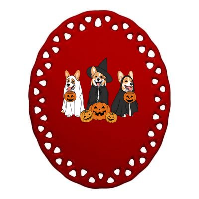 Ghost And Witch Corgi Dog Halloween Dog Lover Ceramic Oval Ornament