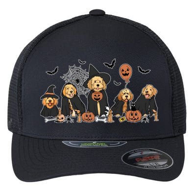 Ghost And Witch Goldendoodle Halloween Dog Lover Flexfit Unipanel Trucker Cap