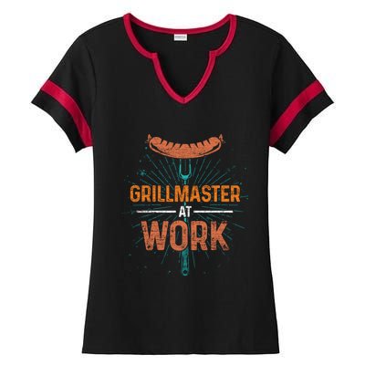 Grillmaster At Work Bbq Sausage Meat Lover Funny Barbecue Gift Ladies Halftime Notch Neck Tee