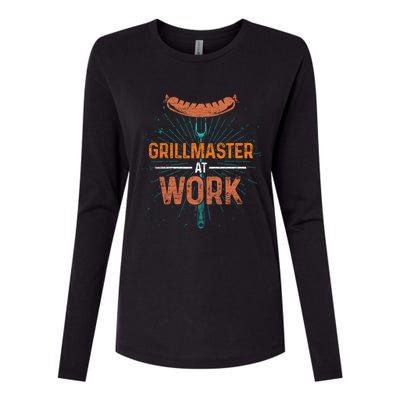 Grillmaster At Work Bbq Sausage Meat Lover Funny Barbecue Gift Womens Cotton Relaxed Long Sleeve T-Shirt