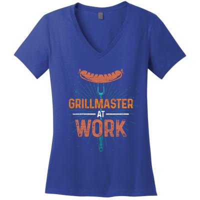 Grillmaster At Work Bbq Sausage Meat Lover Funny Barbecue Gift Women's V-Neck T-Shirt