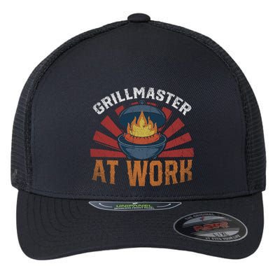 Grillmaster At Work Meat Lover Grilling Bbq Funny Barbecue Gift Flexfit Unipanel Trucker Cap