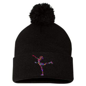 Girls And Wo Ice Skating Pom Pom 12in Knit Beanie