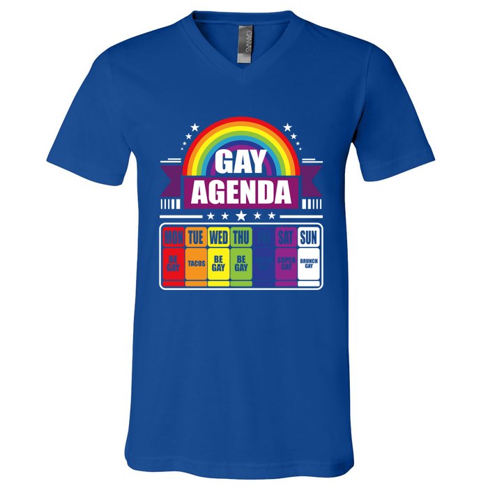 Gay Agenda Weekly Schedule Pride Lgbt Month Funny Gift V-Neck T-Shirt