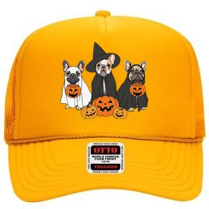 Ghost And Witch French Bulldog French Bulldog Halloween High Crown Mesh Back Trucker Hat