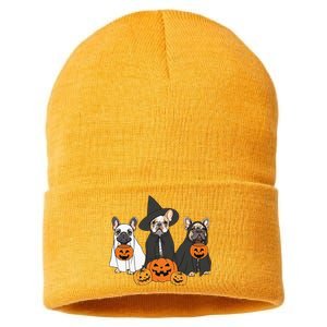 Ghost And Witch French Bulldog French Bulldog Halloween Sustainable Knit Beanie