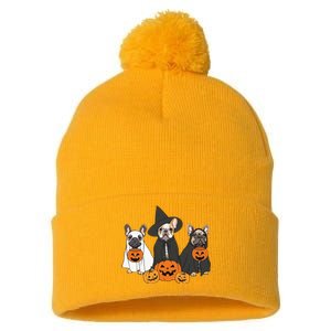 Ghost And Witch French Bulldog French Bulldog Halloween Pom Pom 12in Knit Beanie