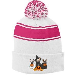 Ghost And Witch French Bulldog French Bulldog Halloween Stripe Pom Pom Beanie