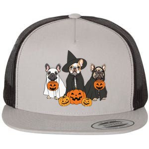 Ghost And Witch French Bulldog French Bulldog Halloween Flat Bill Trucker Hat