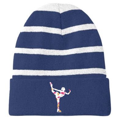 Girls And Wo Ice Skating Striped Beanie with Solid Band