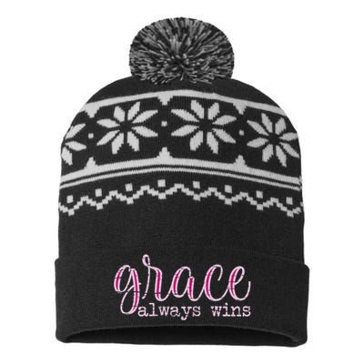 Grace Always Wins Christian USA-Made Snowflake Beanie