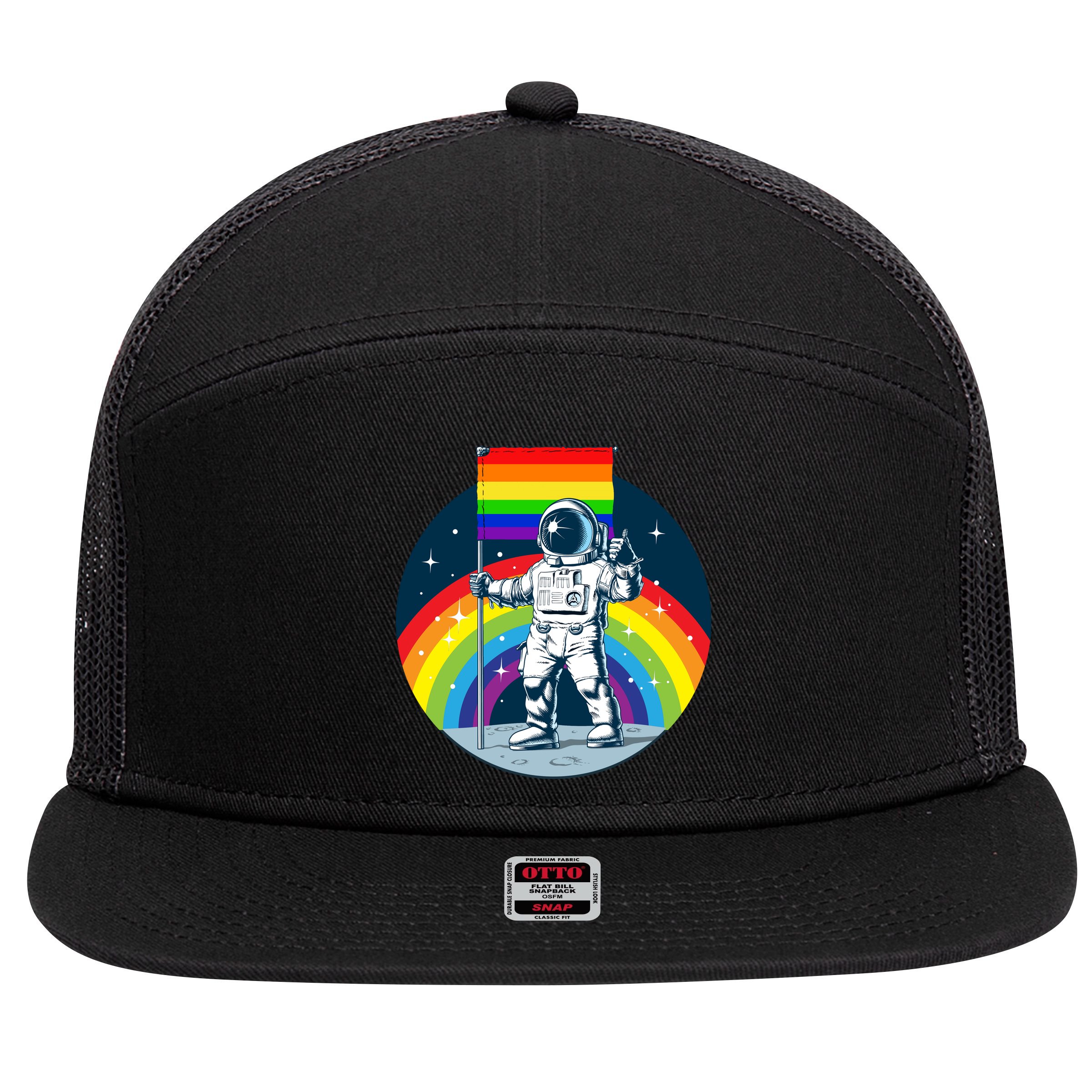 Gay Pride Astronaut LGBT Moon Landing 7 Panel Mesh Trucker Snapback Hat