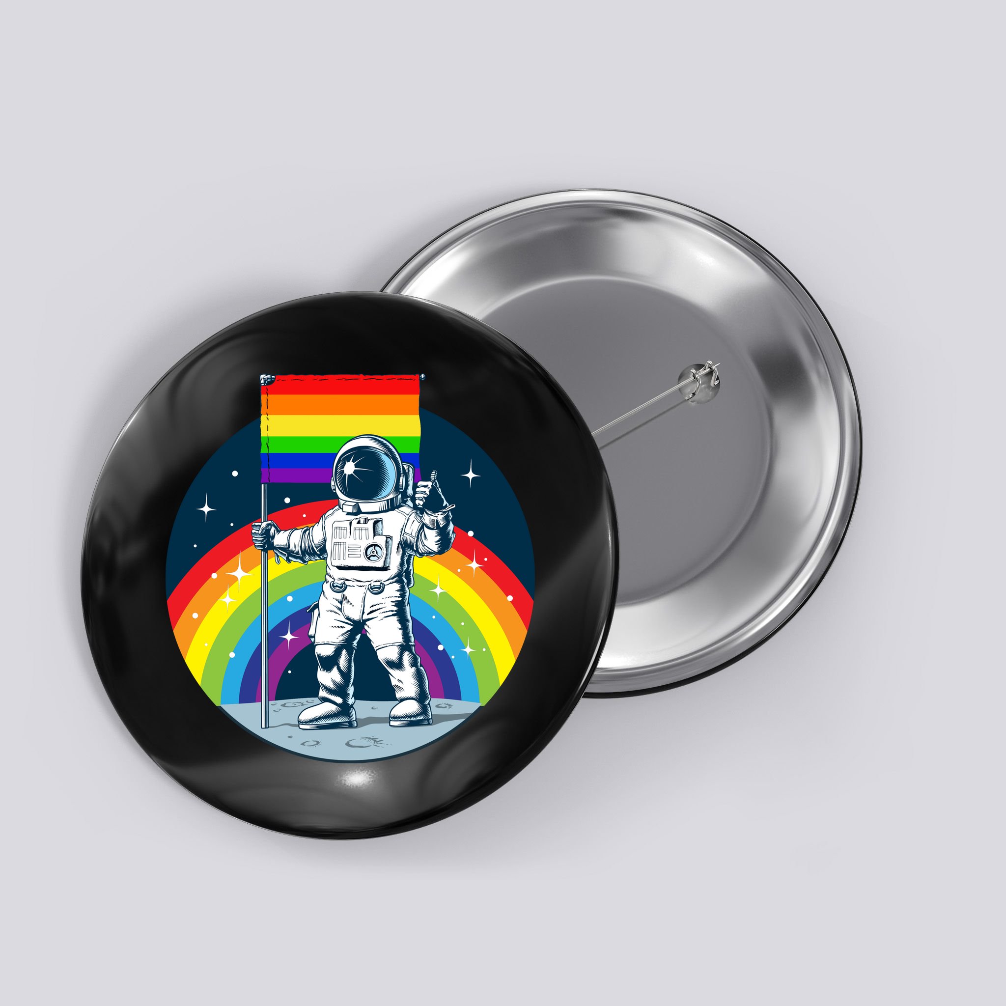 Gay Pride Astronaut LGBT Moon Landing Button