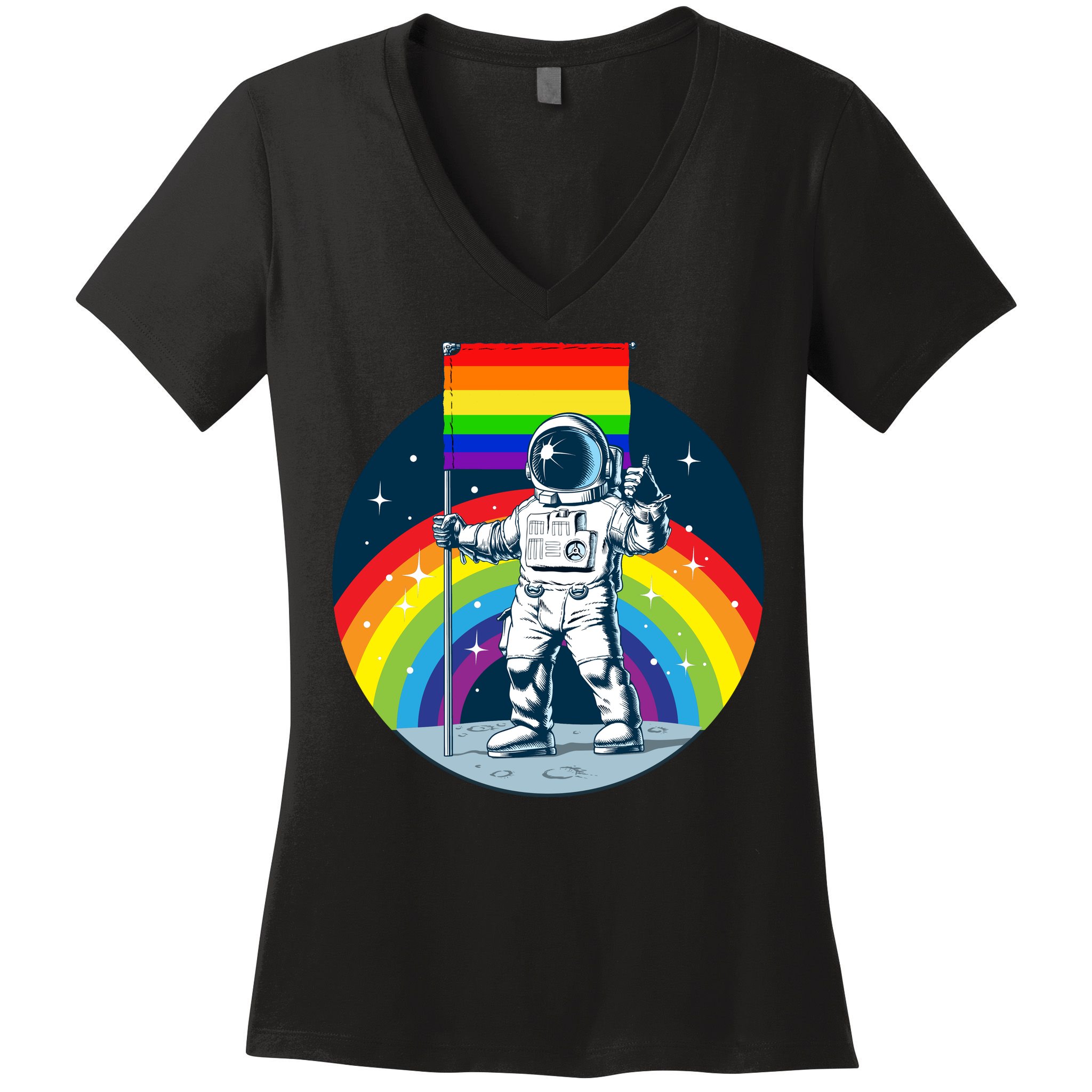 Gay Pride Astronaut LGBT Moon Landing Women's V-Neck T-Shirt
