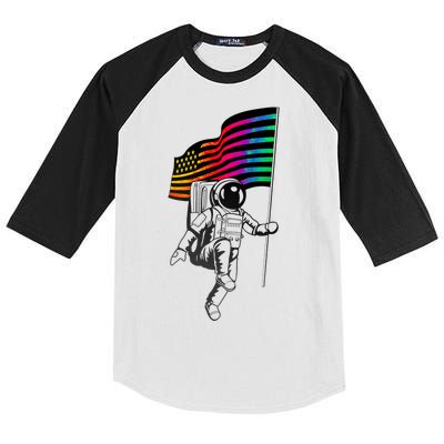 Gay Pride Astronaut Rainbow Flag Kids Colorblock Raglan Jersey