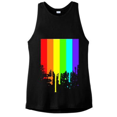 Gay Pride Flag Drip Ladies PosiCharge Tri-Blend Wicking Tank
