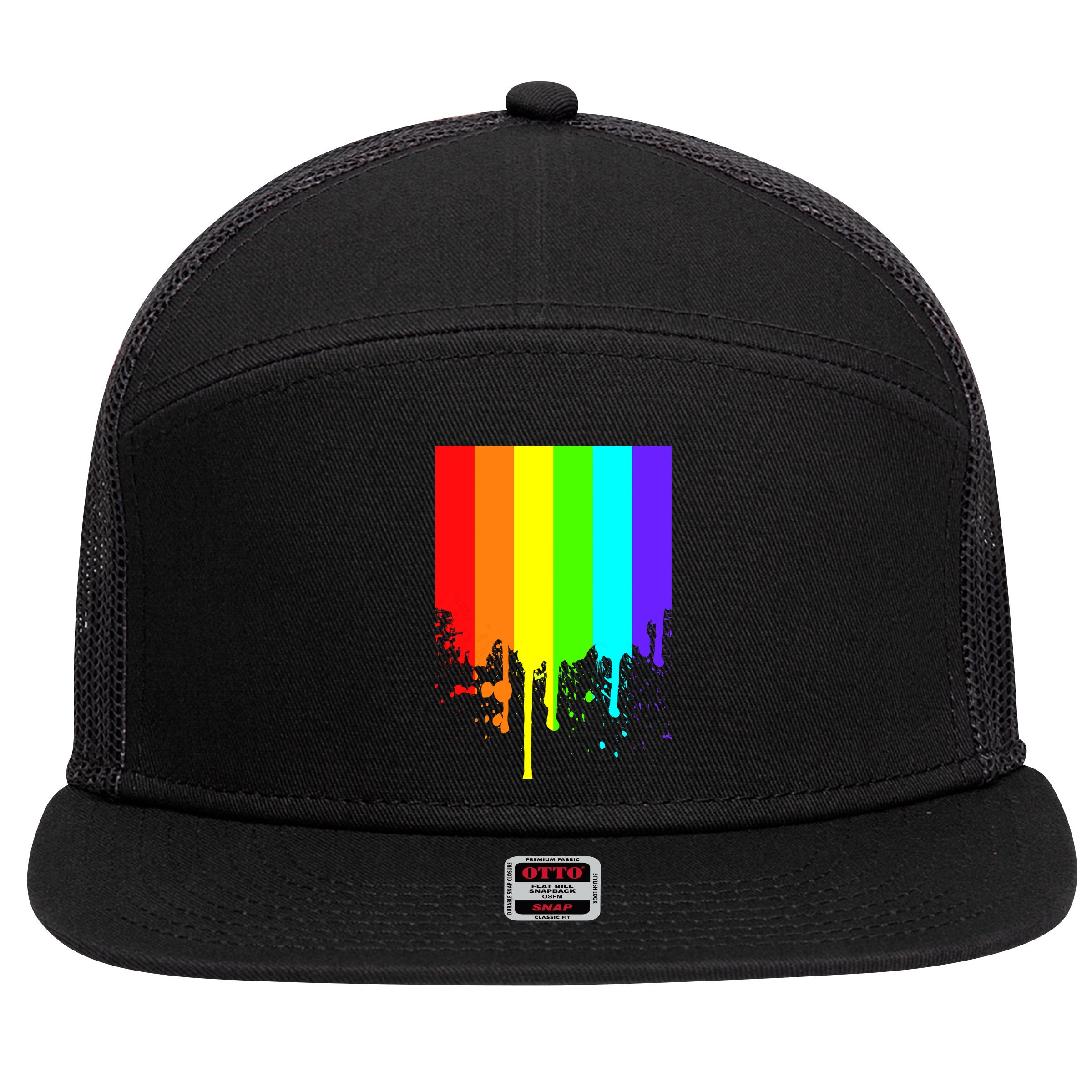 Gay Pride Flag Drip 7 Panel Mesh Trucker Snapback Hat