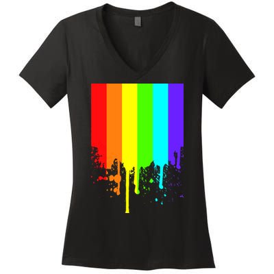 Gay Pride Flag Drip Women's V-Neck T-Shirt